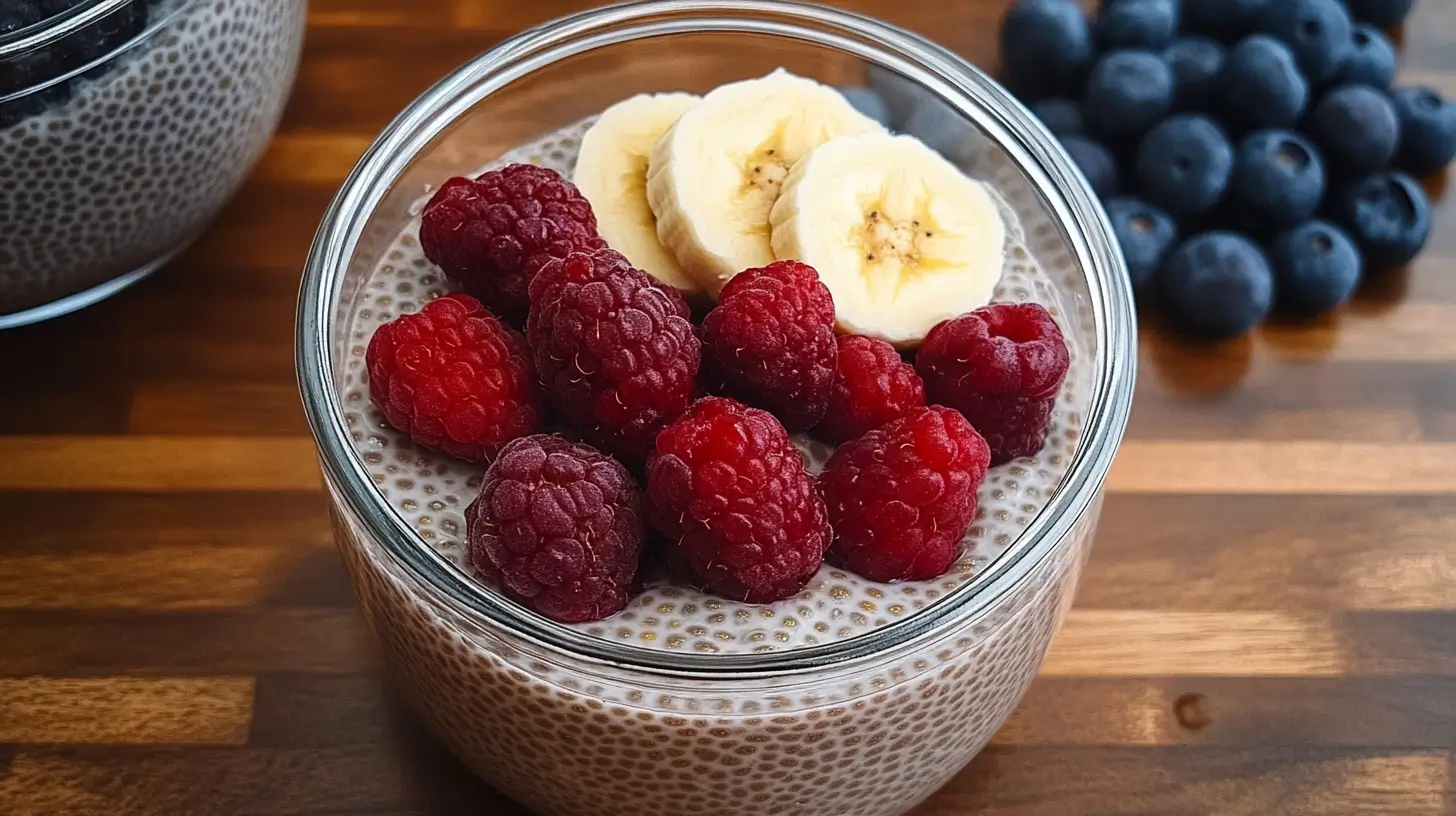 Blended chia pudding with berries and banana