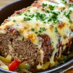 Philly cheesesteak meatloaf with melted cheese