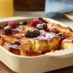 Easy French toast casserole with bacon and eggs